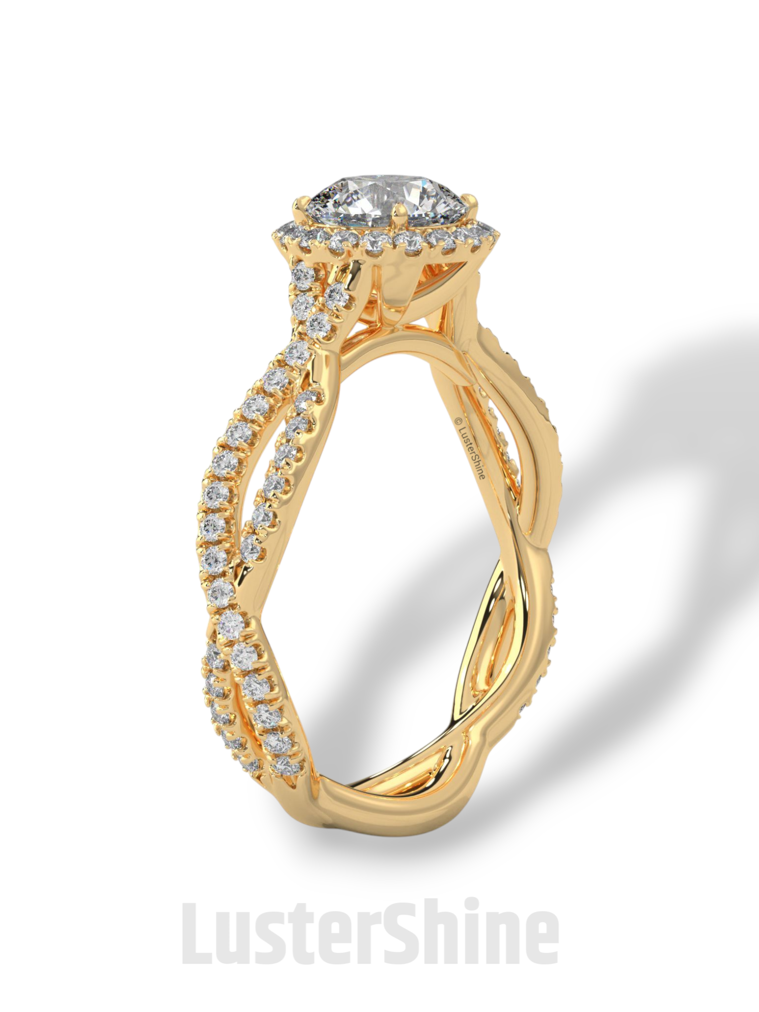 Twisted Halo Engagement Ring – 1 Carat Round Diamond Ring – Infinity Band Style – Custom Gold Bridal Ring – Elegant Vintage Inspired Ring