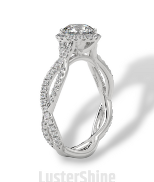 Twisted Halo Engagement Ring – 1 Carat Round Diamond Ring – Infinity Band Style – Custom Gold Bridal Ring – Elegant Vintage Inspired Ring