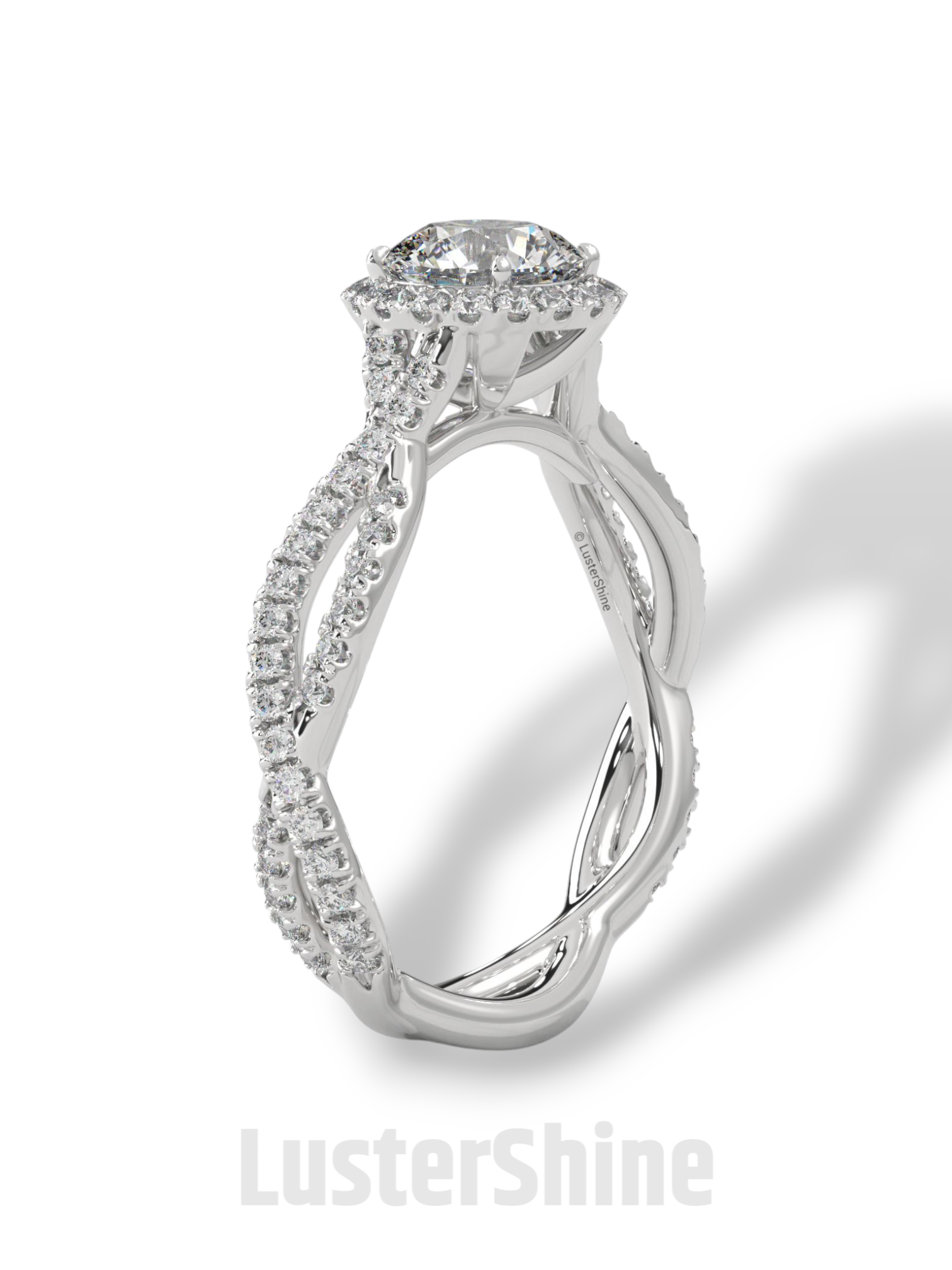 Twisted Halo Engagement Ring – 1 Carat Round Diamond Ring – Infinity Band Style – Custom Gold Bridal Ring – Elegant Vintage Inspired Ring