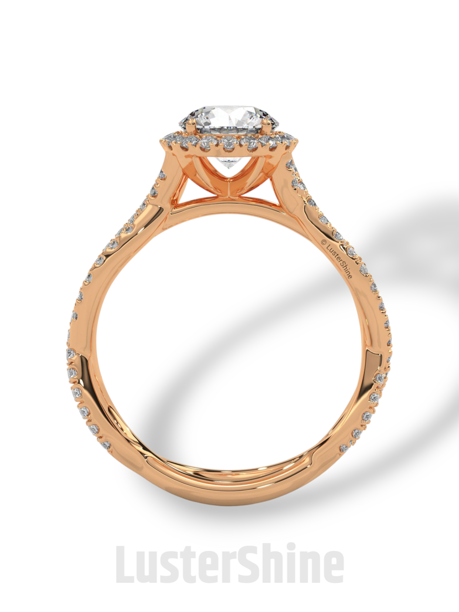 Twisted Halo Engagement Ring – 1 Carat Round Diamond Ring – Infinity Band Style – Custom Gold Bridal Ring – Elegant Vintage Inspired Ring