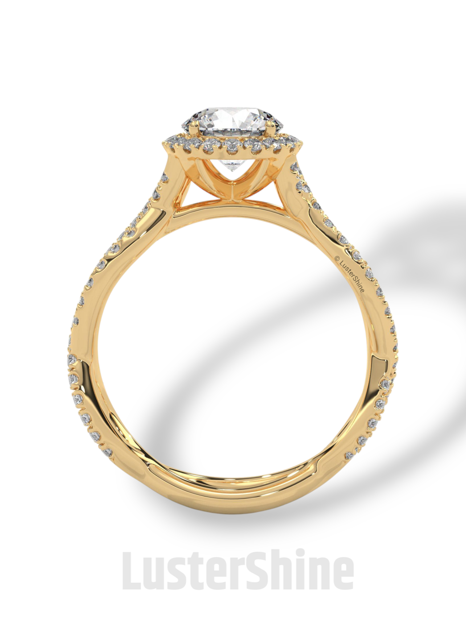 Twisted Halo Engagement Ring – 1 Carat Round Diamond Ring – Infinity Band Style – Custom Gold Bridal Ring – Elegant Vintage Inspired Ring