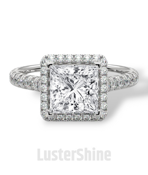 Princess Cut Halo Ring – 2CT Square Diamond Engagement Ring – Gold Pave Band – Modern Bridal Jewelry – Custom Wedding 14K Gold Platinum Ring