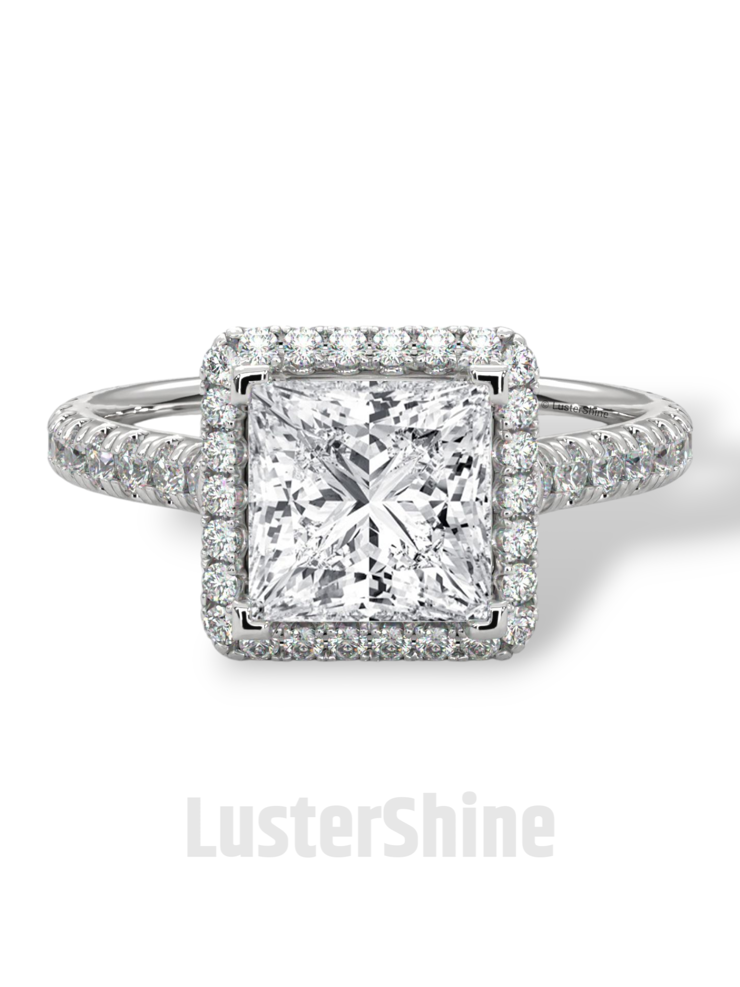Princess Cut Halo Ring – 2CT Square Diamond Engagement Ring – Gold Pave Band – Modern Bridal Jewelry – Custom Wedding 14K Gold Platinum Ring