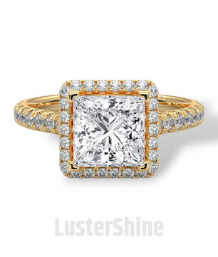 Princess Cut Halo Ring – 2CT Square Diamond Engagement Ring – Gold Pave Band – Modern Bridal Jewelry – Custom Wedding 14K Gold Platinum Ring