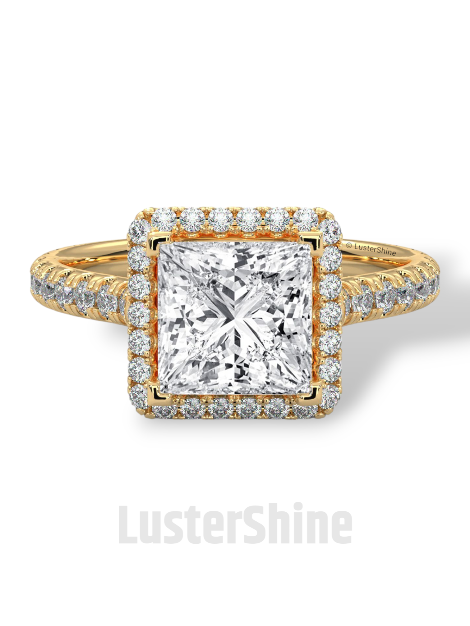 Princess Cut Halo Ring – 2CT Square Diamond Engagement Ring – Gold Pave Band – Modern Bridal Jewelry – Custom Wedding 14K Gold Platinum Ring