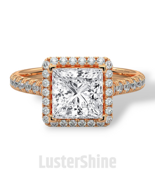 Princess Cut Halo Ring – 2CT Square Diamond Engagement Ring – Gold Pave Band – Modern Bridal Jewelry – Custom Wedding 14K Gold Platinum Ring