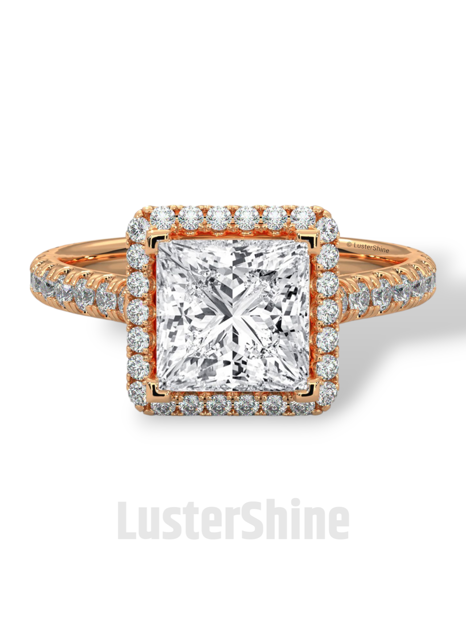 Princess Cut Halo Ring – 2CT Square Diamond Engagement Ring – Gold Pave Band – Modern Bridal Jewelry – Custom Wedding 14K Gold Platinum Ring