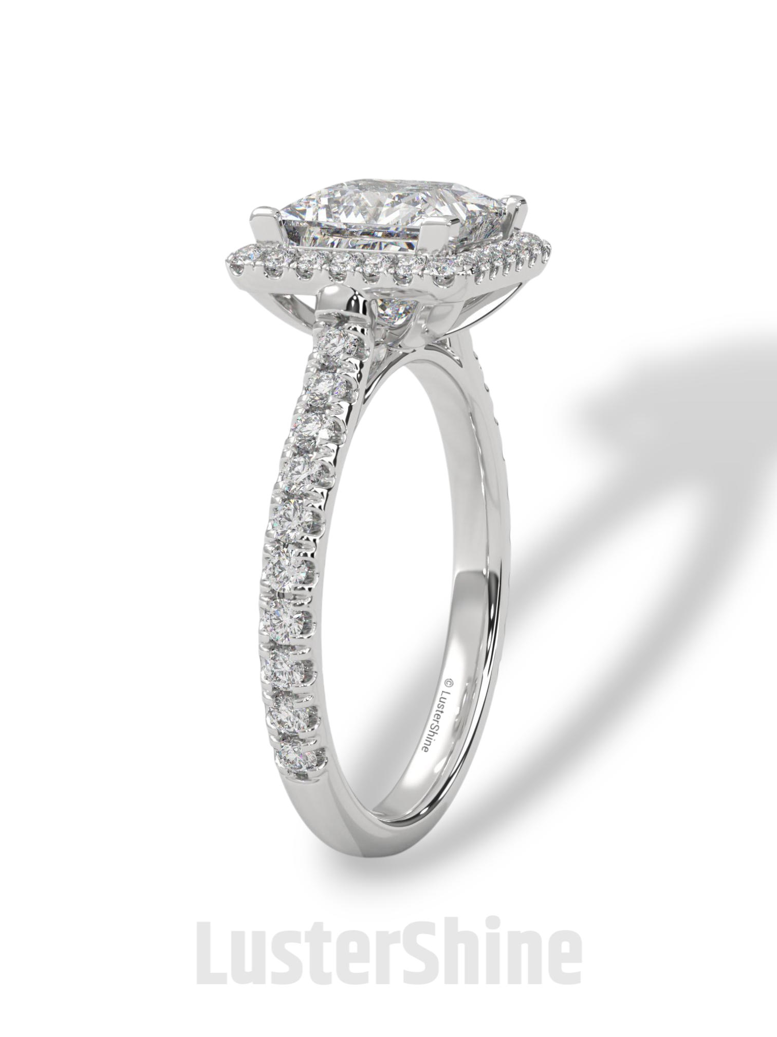 Princess Cut Halo Ring – 2CT Square Diamond Engagement Ring – Gold Pave Band – Modern Bridal Jewelry – Custom Wedding 14K Gold Platinum Ring