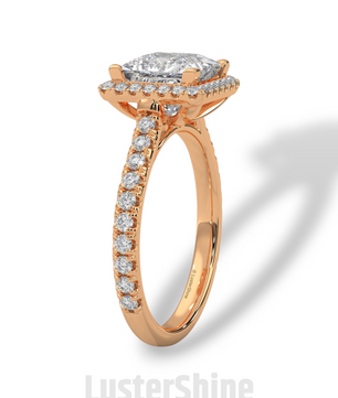 Princess Cut Halo Ring – 2CT Square Diamond Engagement Ring – Gold Pave Band – Modern Bridal Jewelry – Custom Wedding 14K Gold Platinum Ring
