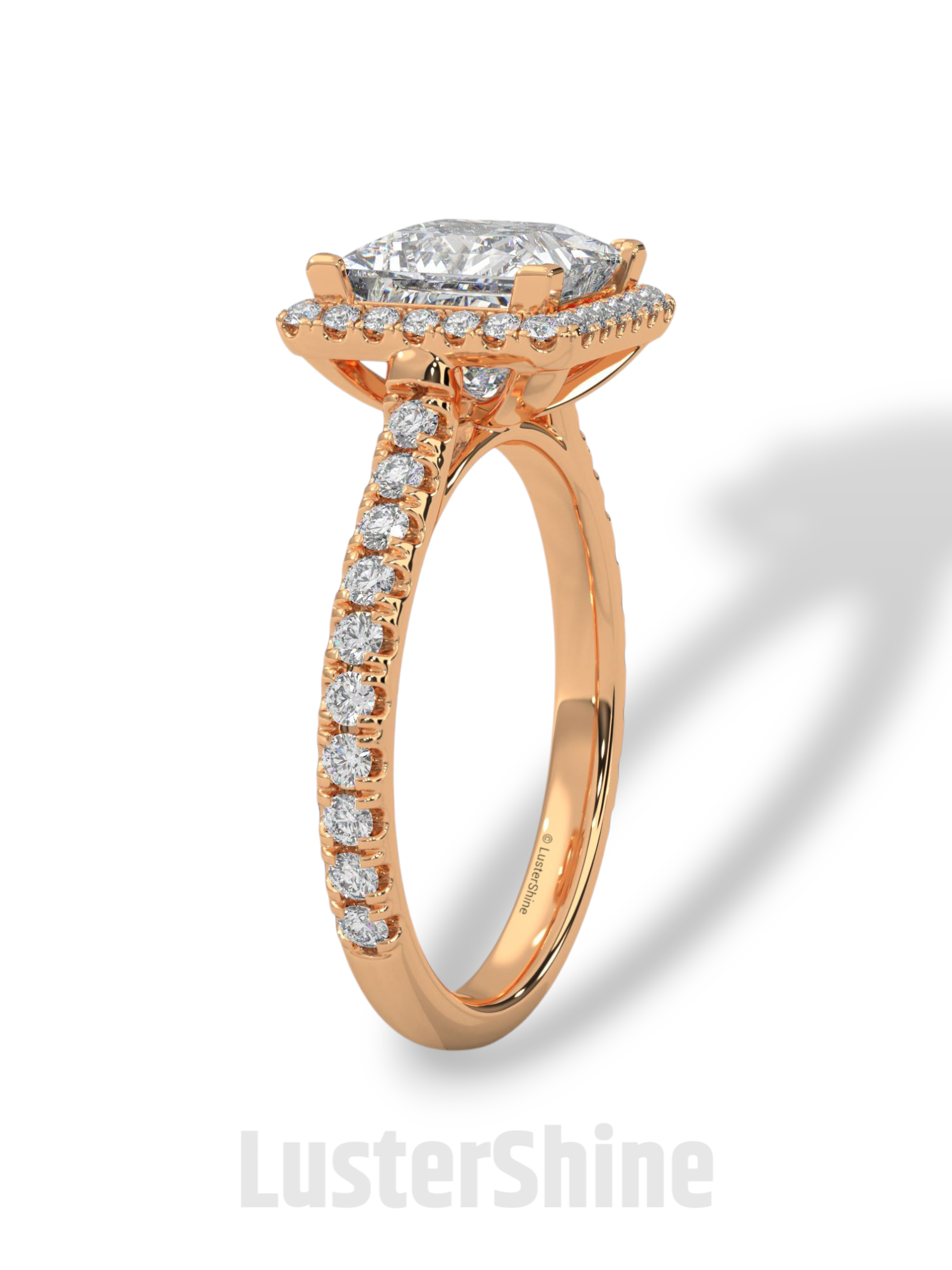 Princess Cut Halo Ring – 2CT Square Diamond Engagement Ring – Gold Pave Band – Modern Bridal Jewelry – Custom Wedding 14K Gold Platinum Ring