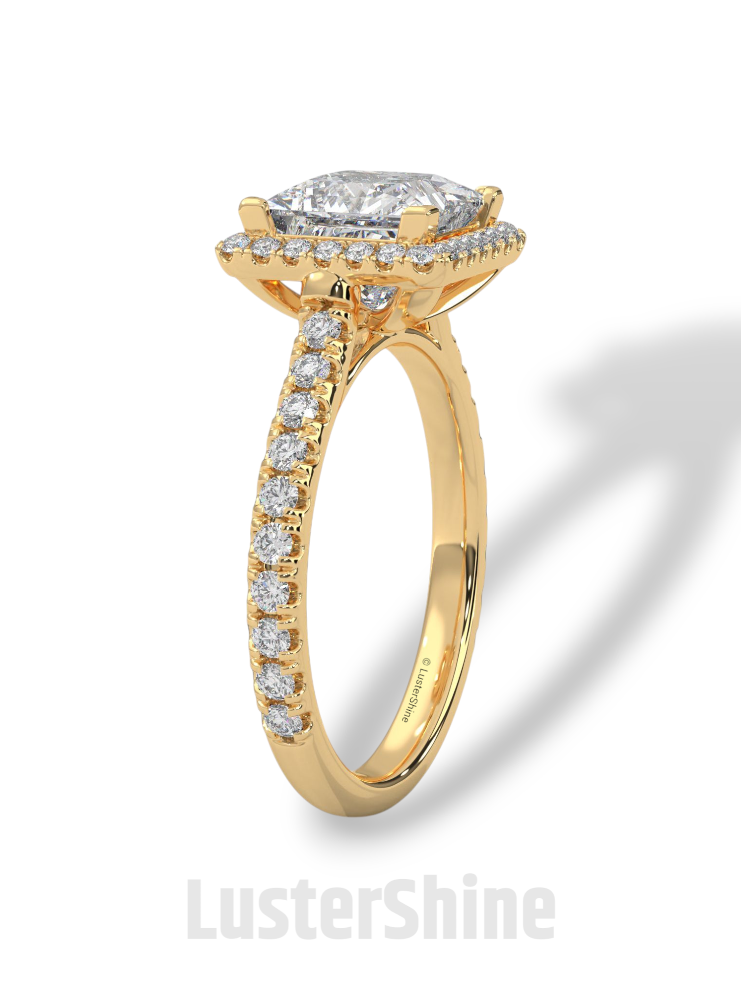 Princess Cut Halo Ring – 2CT Square Diamond Engagement Ring – Gold Pave Band – Modern Bridal Jewelry – Custom Wedding 14K Gold Platinum Ring