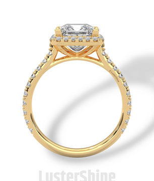 Princess Cut Halo Ring – 2CT Square Diamond Engagement Ring – Gold Pave Band – Modern Bridal Jewelry – Custom Wedding 14K Gold Platinum Ring