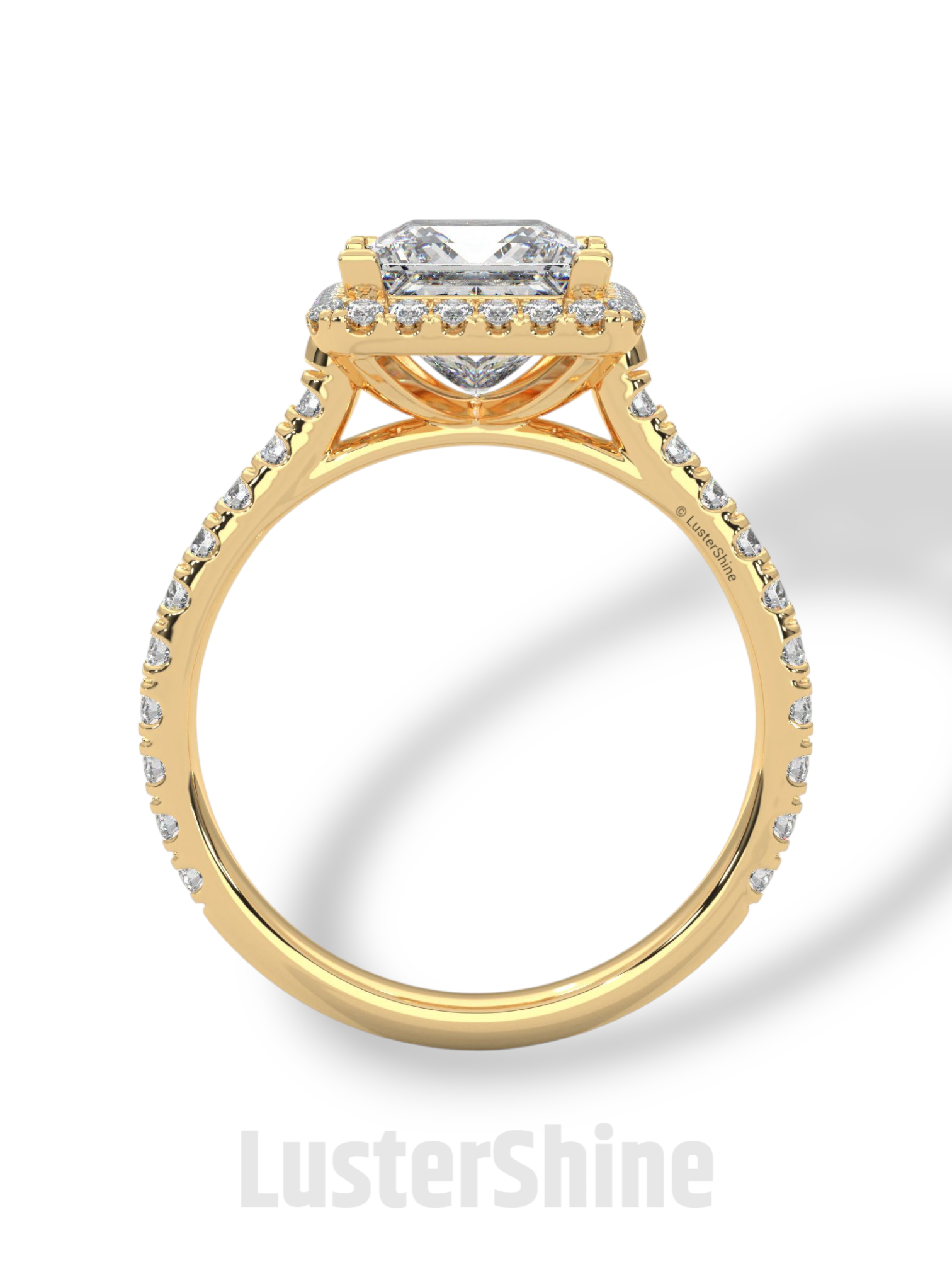 Princess Cut Halo Ring – 2CT Square Diamond Engagement Ring – Gold Pave Band – Modern Bridal Jewelry – Custom Wedding 14K Gold Platinum Ring