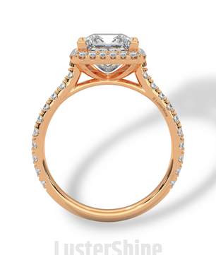 Princess Cut Halo Ring – 2CT Square Diamond Engagement Ring – Gold Pave Band – Modern Bridal Jewelry – Custom Wedding 14K Gold Platinum Ring