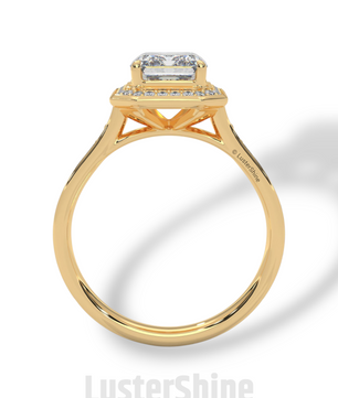 2CT Emerald Diamond Ring – Halo Engagement Ring – Step Cut Gold Ring – Elegant Pave Band – Vintage Inspired Unique Art Deco Wedding Ring