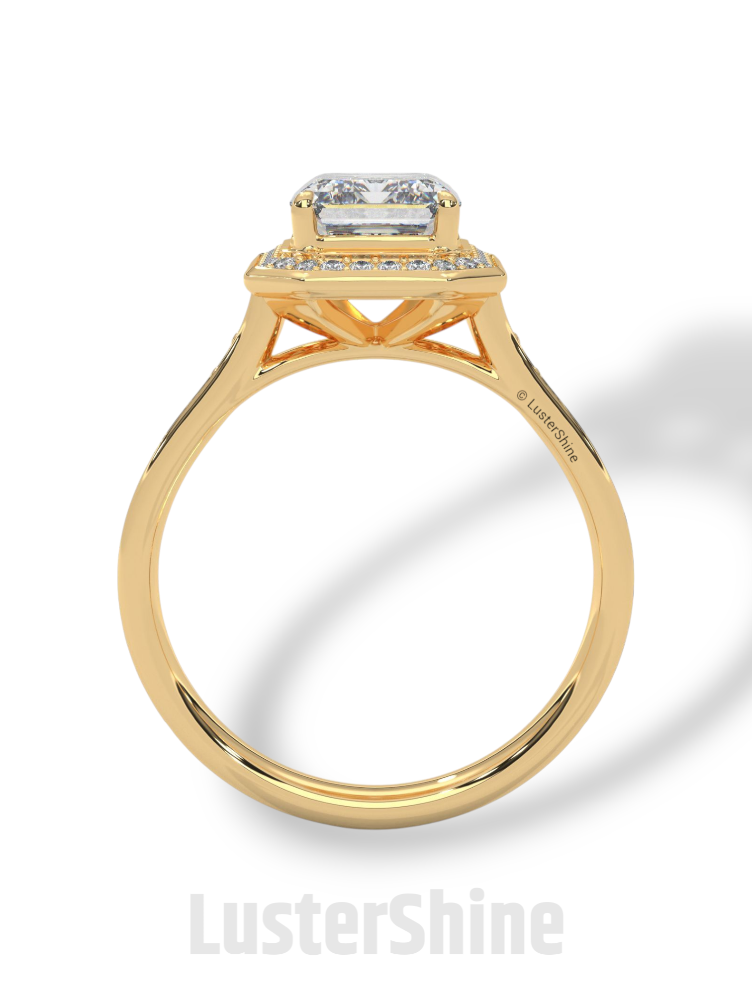 2CT Emerald Diamond Ring – Halo Engagement Ring – Step Cut Gold Ring – Elegant Pave Band – Vintage Inspired Unique Art Deco Wedding Ring