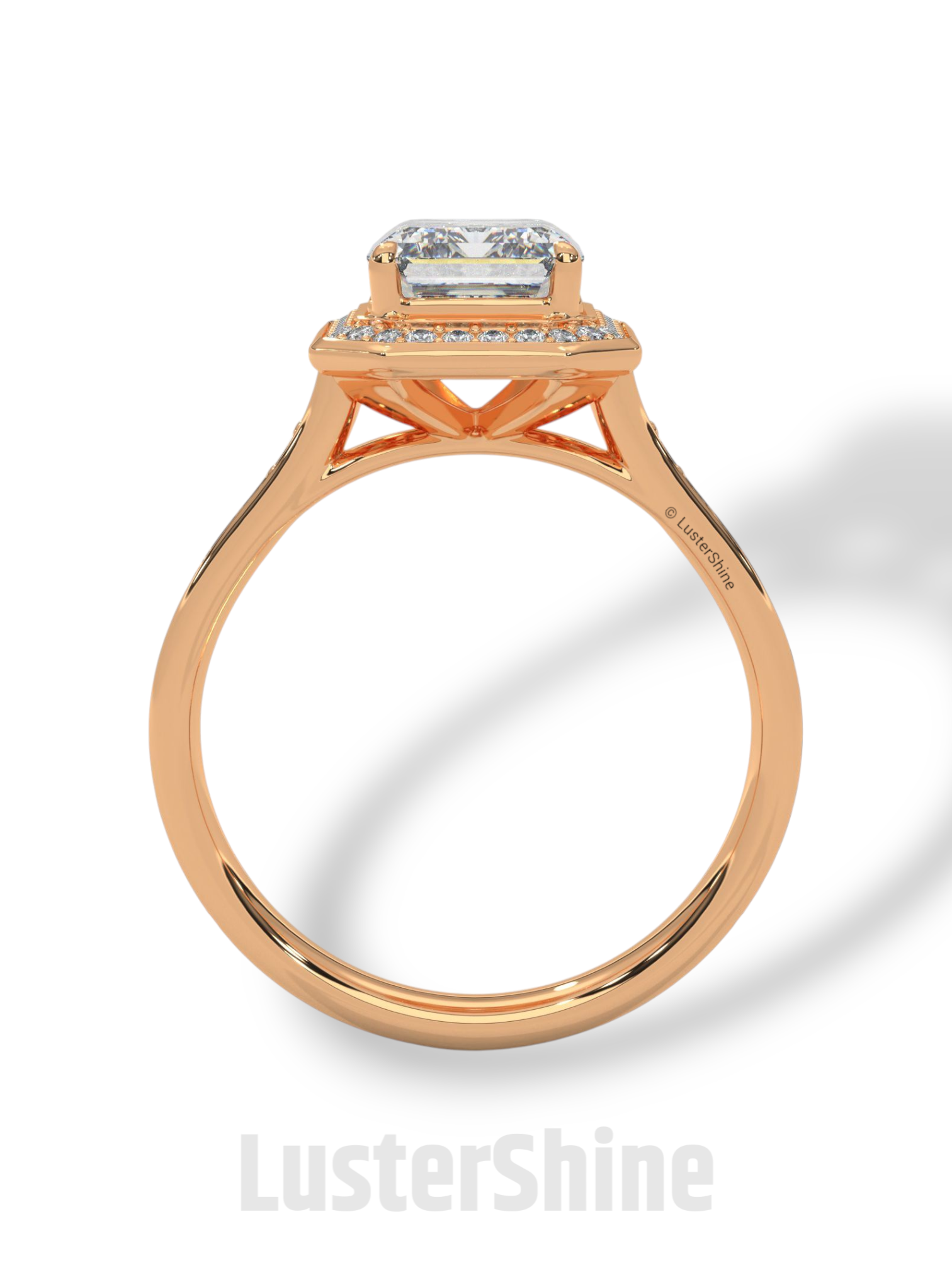 2CT Emerald Diamond Ring – Halo Engagement Ring – Step Cut Gold Ring – Elegant Pave Band – Vintage Inspired Unique Art Deco Wedding Ring