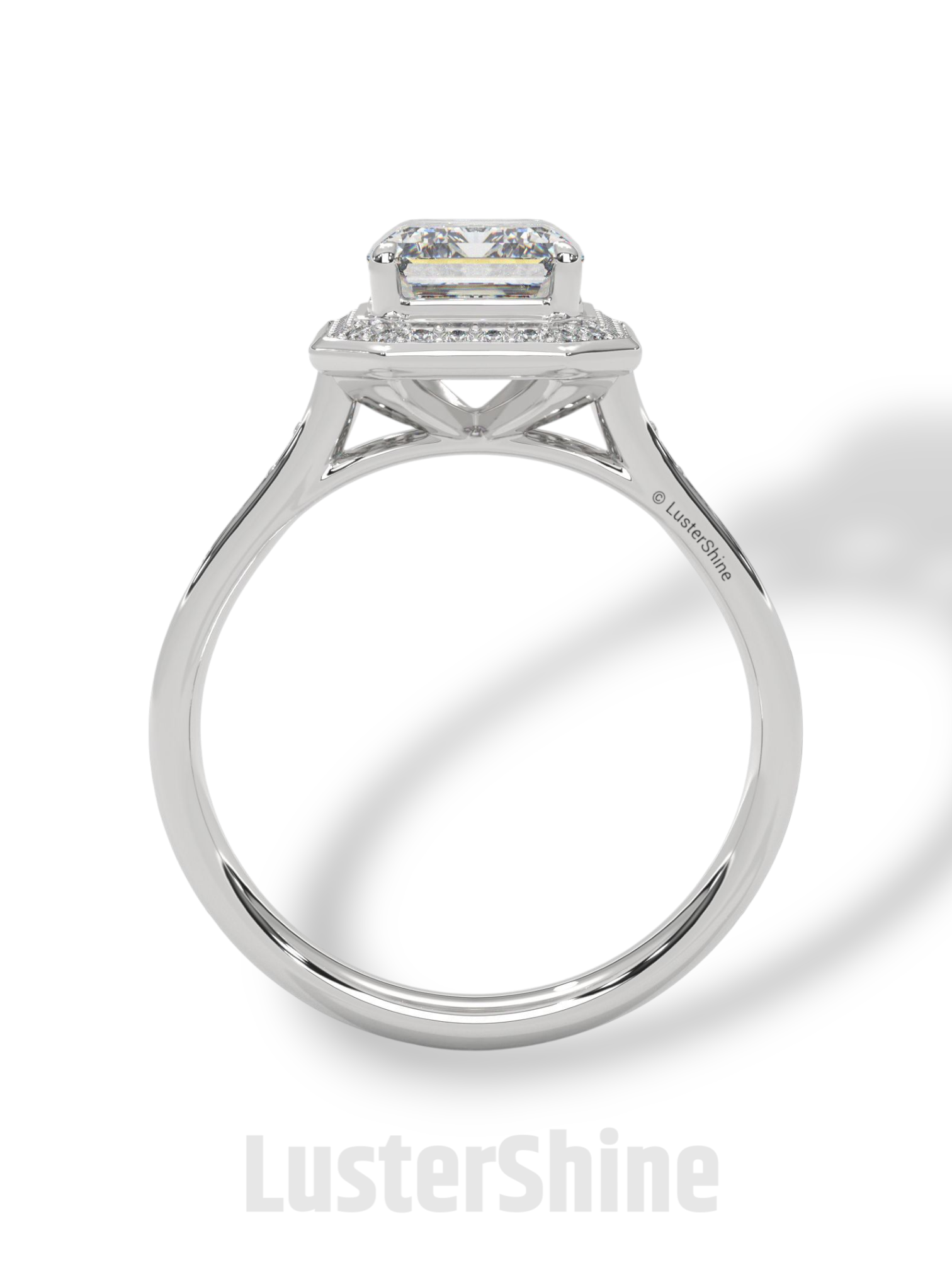 2CT Emerald Diamond Ring – Halo Engagement Ring – Step Cut Gold Ring – Elegant Pave Band – Vintage Inspired Unique Art Deco Wedding Ring