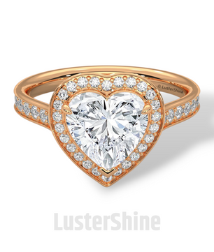 Heart Cut Halo Ring – 2CT Diamond Engagement Ring – Romantic Custom Valentine Proposal Ring – Pave Band Bridal Jewelry – 14K or 18K Ring