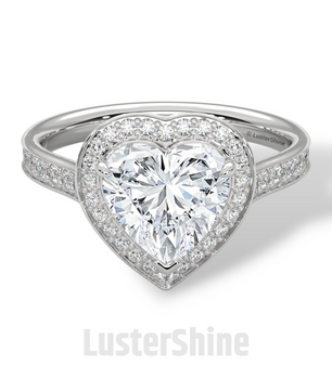 Heart Cut Halo Ring – 2CT Diamond Engagement Ring – Romantic Custom Valentine Proposal Ring – Pave Band Bridal Jewelry – 14K or 18K Ring