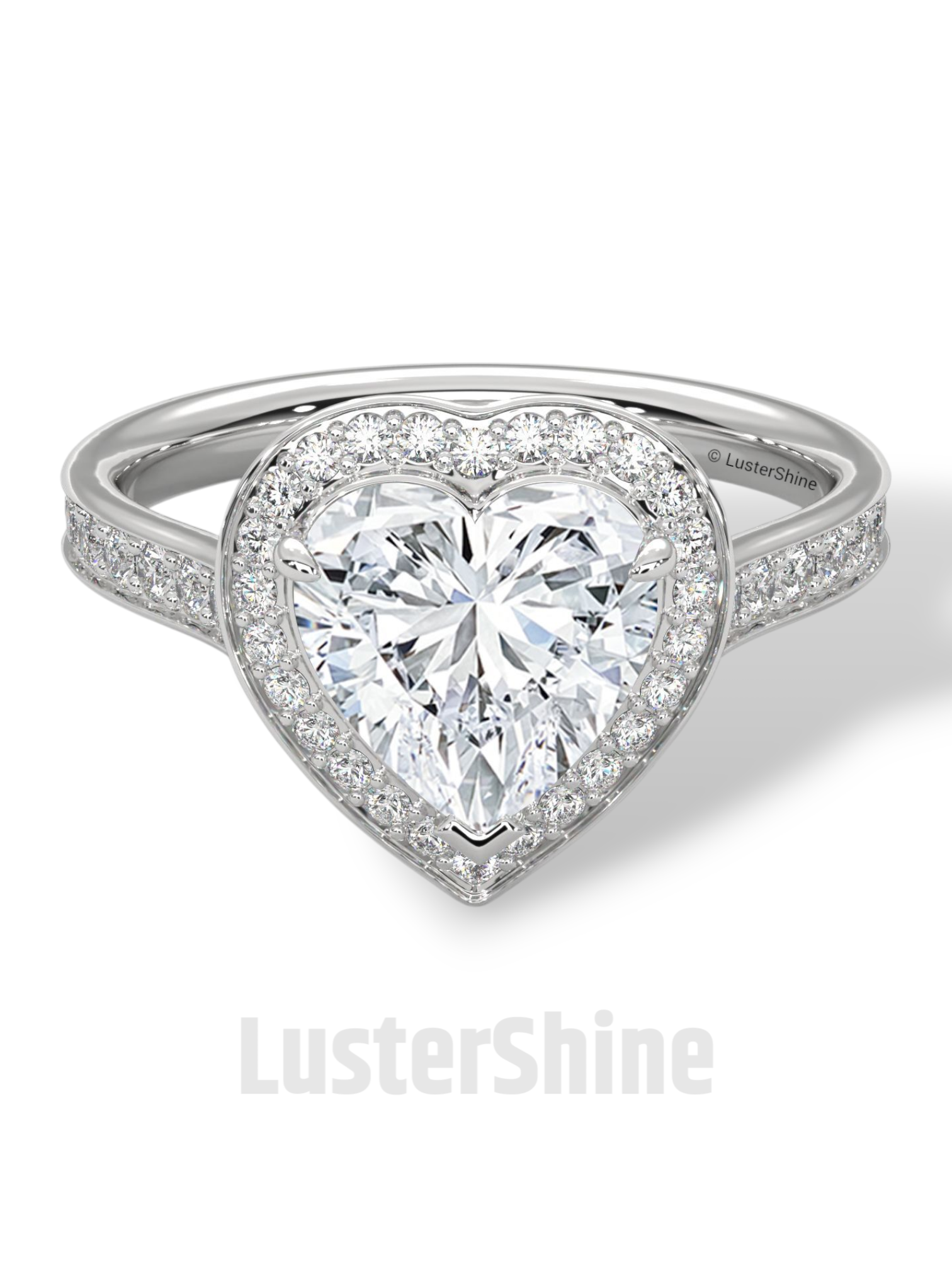 Heart Cut Halo Ring – 2CT Diamond Engagement Ring – Romantic Custom Valentine Proposal Ring – Pave Band Bridal Jewelry – 14K or 18K Ring