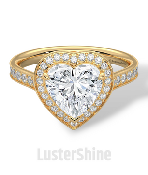 Heart Cut Halo Ring – 2CT Diamond Engagement Ring – Romantic Custom Valentine Proposal Ring – Pave Band Bridal Jewelry – 14K or 18K Ring