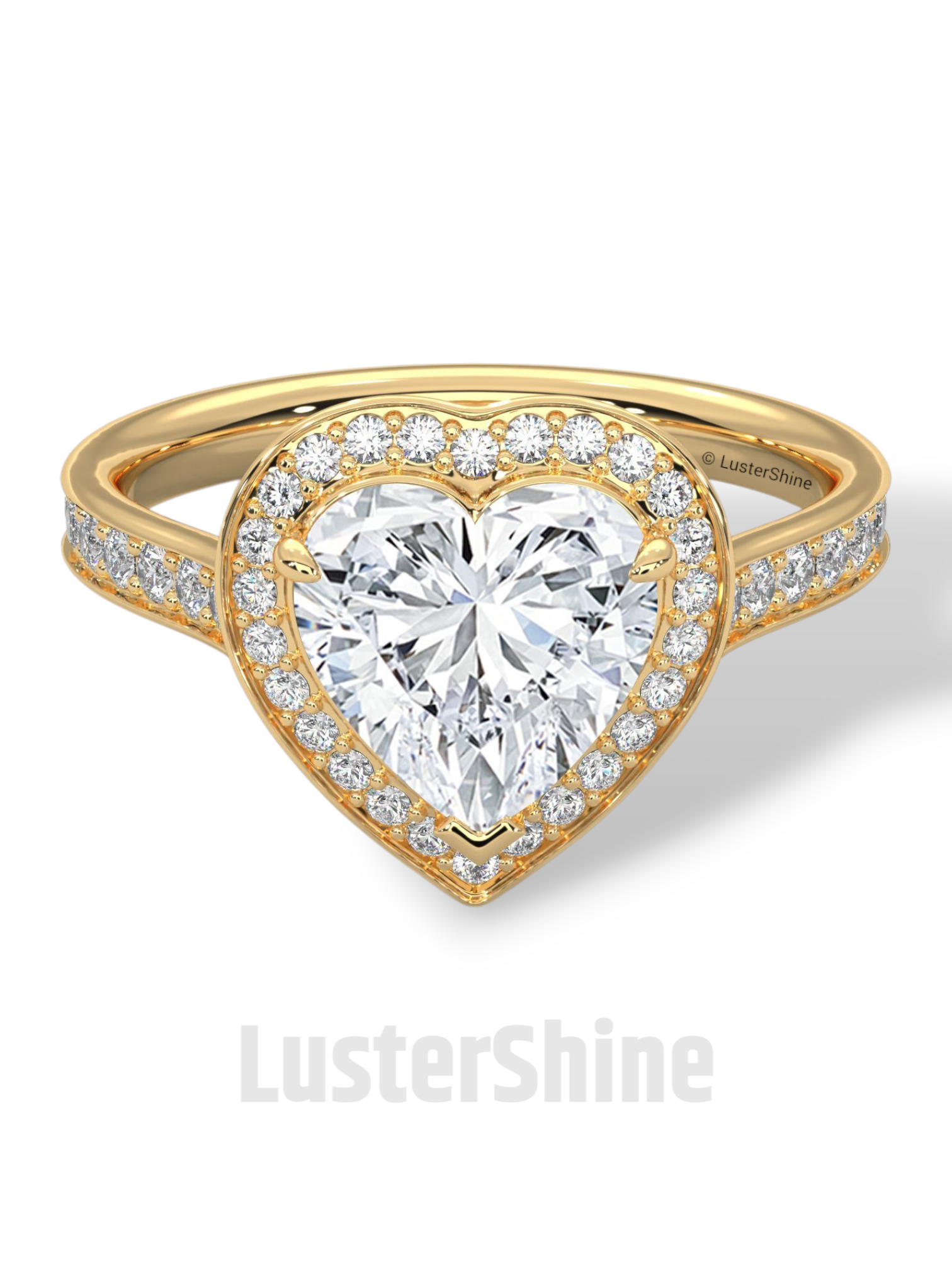 Heart Cut Halo Ring – 2CT Diamond Engagement Ring – Romantic Custom Valentine Proposal Ring – Pave Band Bridal Jewelry – 14K or 18K Ring