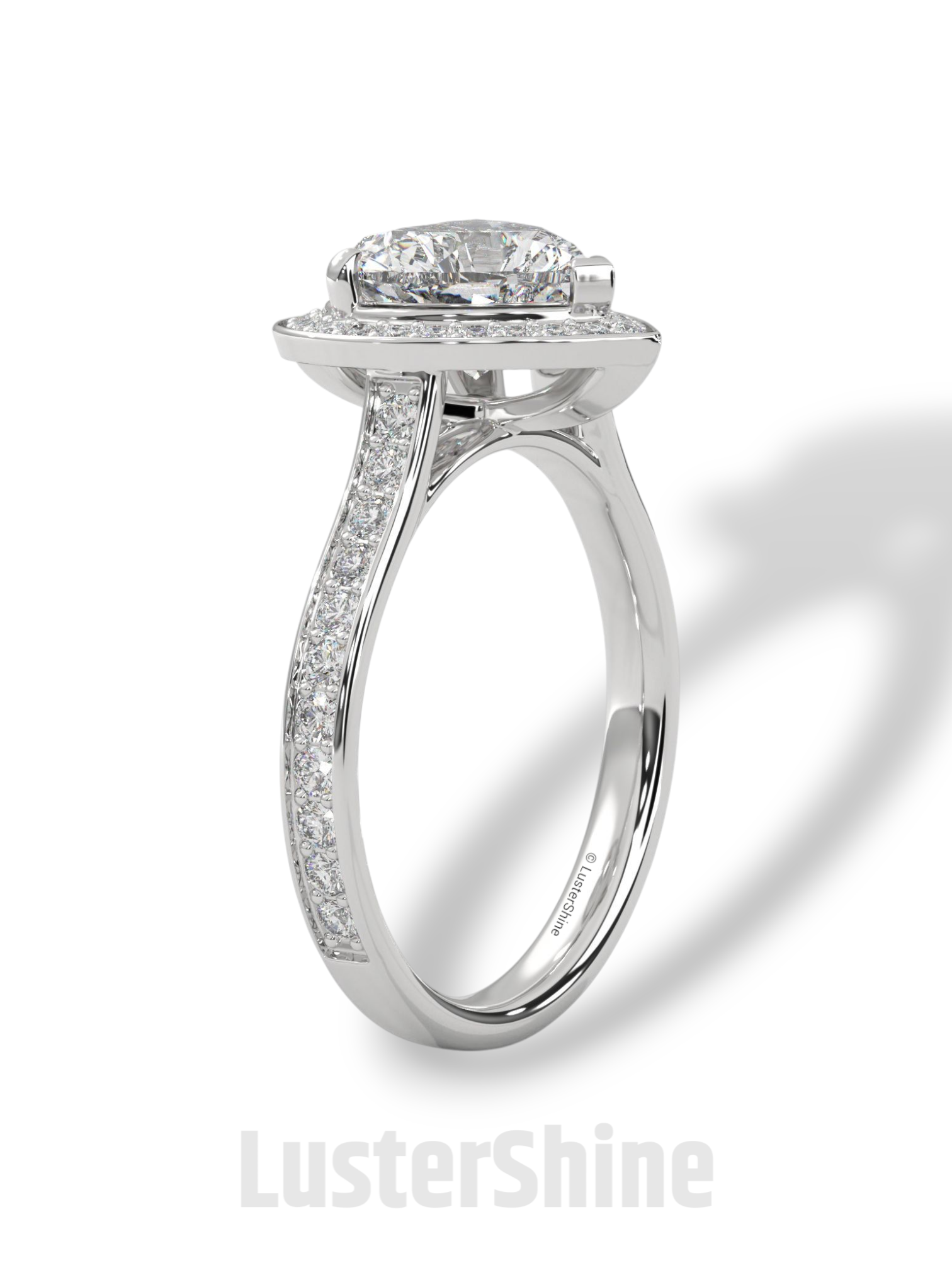 Heart Cut Halo Ring – 2CT Diamond Engagement Ring – Romantic Custom Valentine Proposal Ring – Pave Band Bridal Jewelry – 14K or 18K Ring