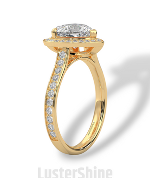 Heart Cut Halo Ring – 2CT Diamond Engagement Ring – Romantic Custom Valentine Proposal Ring – Pave Band Bridal Jewelry – 14K or 18K Ring