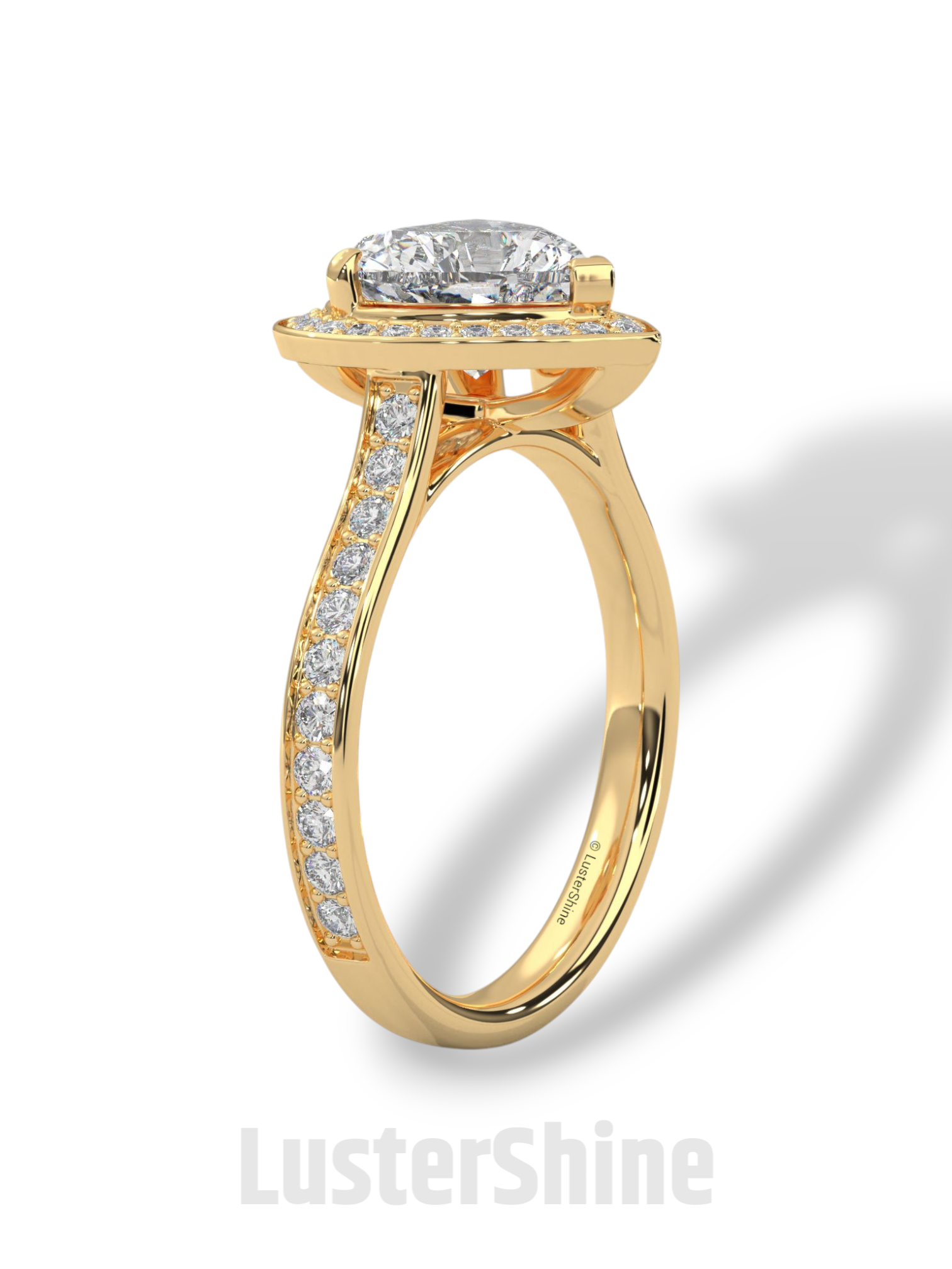 Heart Cut Halo Ring – 2CT Diamond Engagement Ring – Romantic Custom Valentine Proposal Ring – Pave Band Bridal Jewelry – 14K or 18K Ring