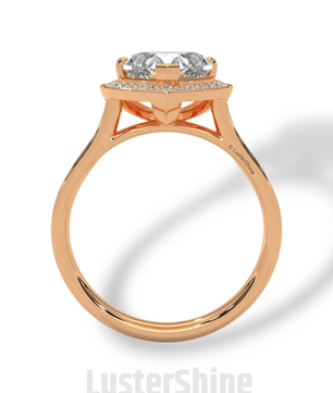 Heart Cut Halo Ring – 2CT Diamond Engagement Ring – Romantic Custom Valentine Proposal Ring – Pave Band Bridal Jewelry – 14K or 18K Ring
