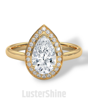 Pear Cut Engagement Ring – Teardrop Diamond Halo Ring – 14K 18K Gold Ring – Unique Bridal Ring – Moissanite Wedding Ring – Gift for Her Love