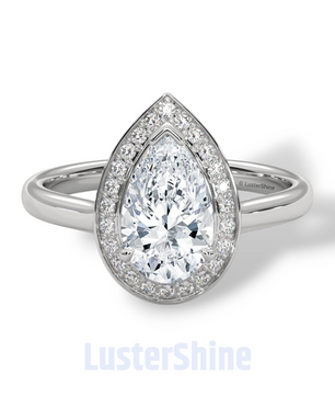 Pear Cut Engagement Ring – Teardrop Diamond Halo Ring – 14K 18K Gold Ring – Unique Bridal Ring – Moissanite Wedding Ring – Gift for Her Love