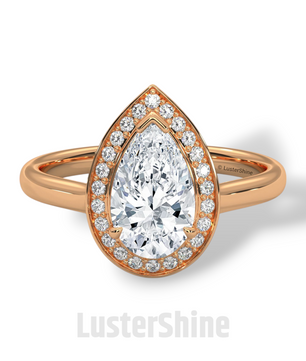 Pear Cut Engagement Ring – Teardrop Diamond Halo Ring – 14K 18K Gold Ring – Unique Bridal Ring – Moissanite Wedding Ring – Gift for Her Love