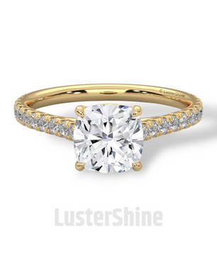 Cushion Cut Diamond Ring – Pave Engagement Ring – 14K 18K Gold Solitaire – Cushion Moissanite Ring – Dainty Gold Wedding Ring – Gift for Her