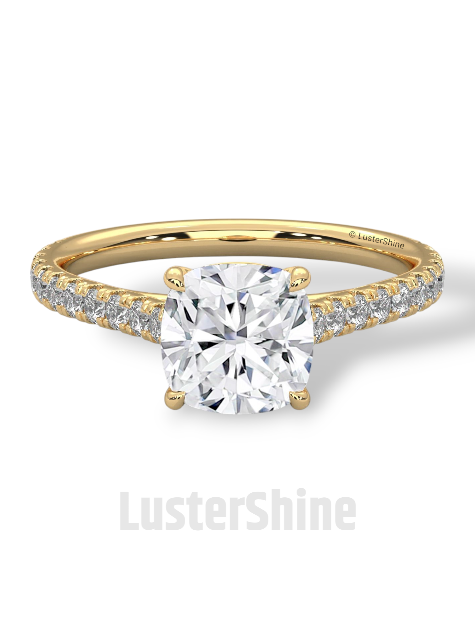 Cushion Cut Diamond Ring – Pave Engagement Ring – 14K 18K Gold Solitaire – Cushion Moissanite Ring – Dainty Gold Wedding Ring – Gift for Her