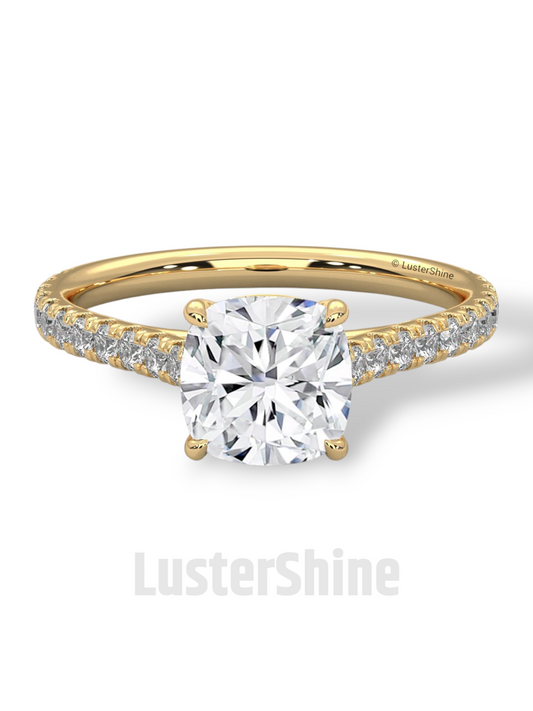 Cushion Cut Diamond Ring – Pave Engagement Ring – 14K 18K Gold Solitaire – Cushion Moissanite Ring – Dainty Gold Wedding Ring – Gift for Her