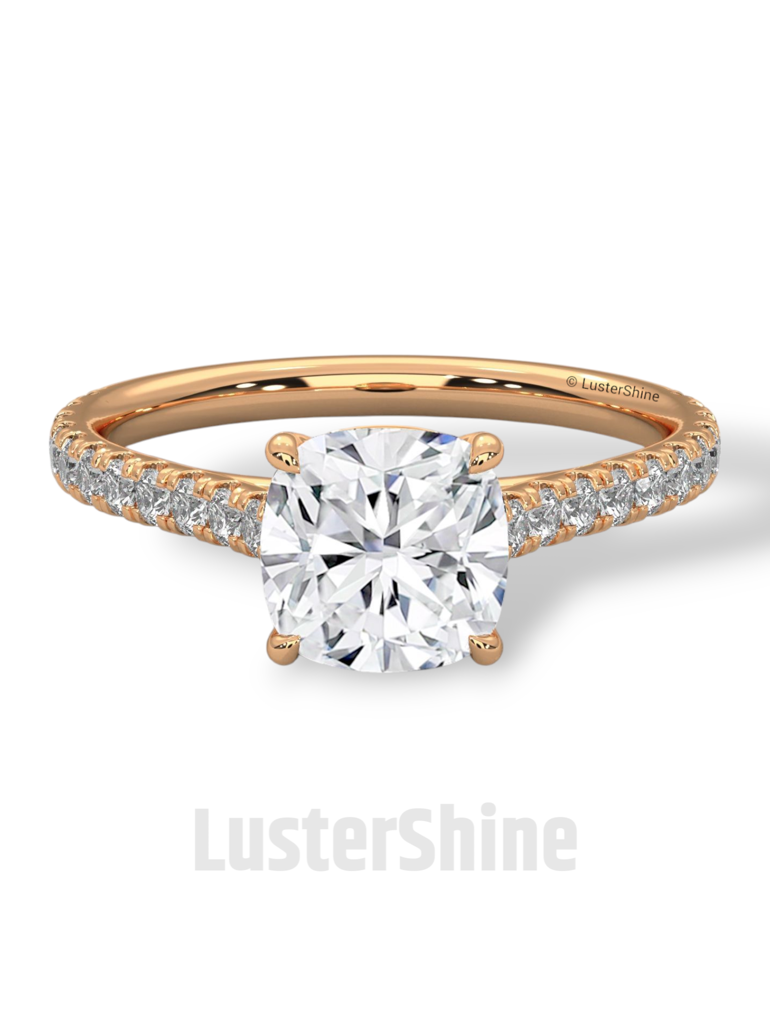 Cushion Cut Diamond Ring – Pave Engagement Ring – 14K 18K Gold Solitaire – Cushion Moissanite Ring – Dainty Gold Wedding Ring – Gift for Her
