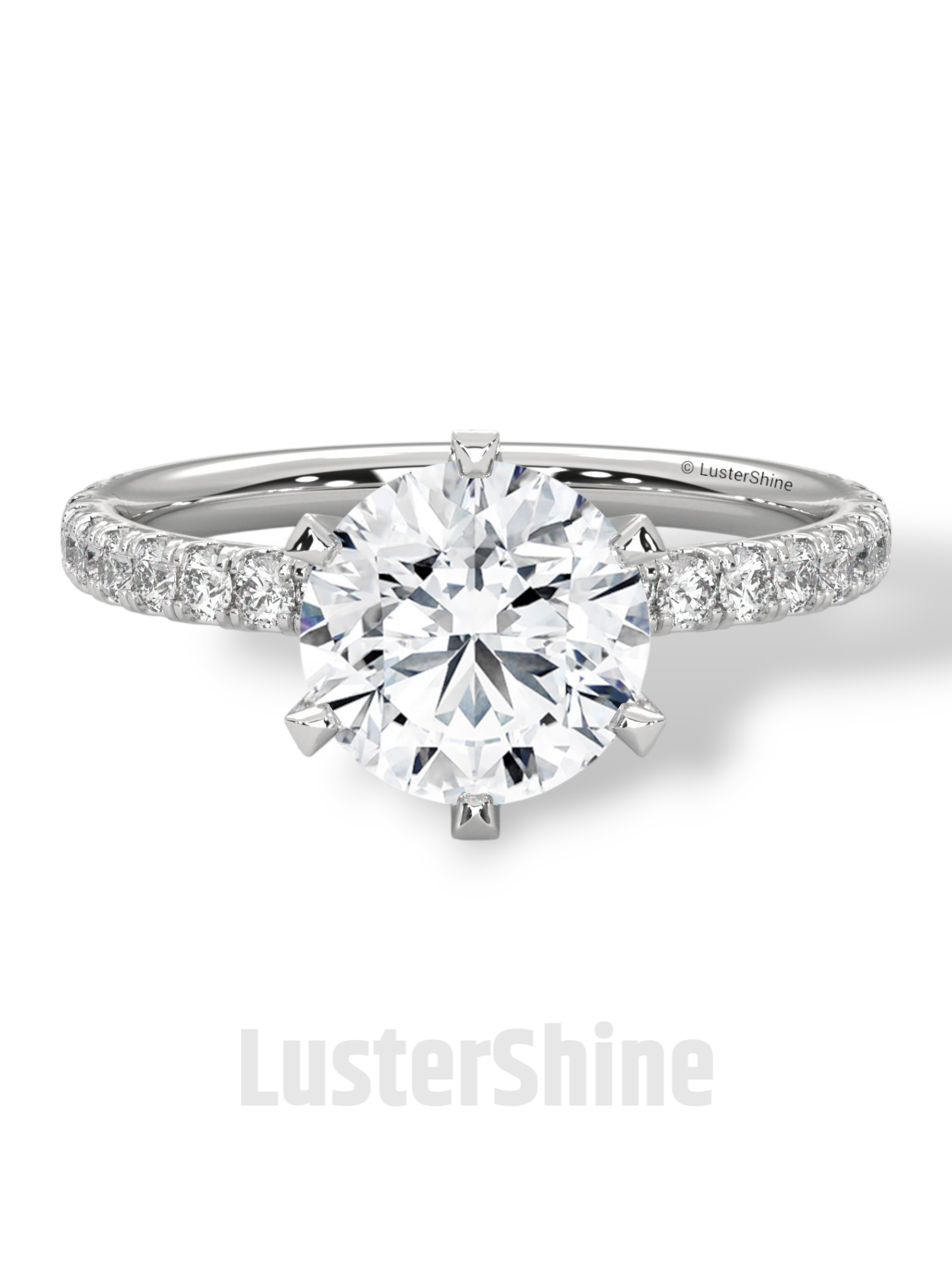 Round Cut Diamond Ring – 6 Prong Engagement Ring – 2ct Moissanite Ring – Gold Solitaire Ring – Dainty Pave Band – Promise Adjustable ring