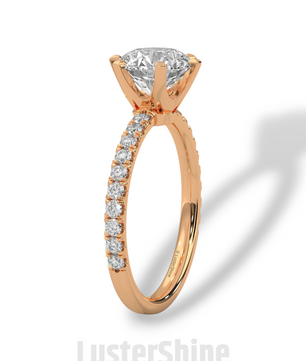 Round Cut Diamond Ring – 6 Prong Engagement Ring – 2ct Moissanite Ring – Gold Solitaire Ring – Dainty Pave Band – Promise Adjustable ring