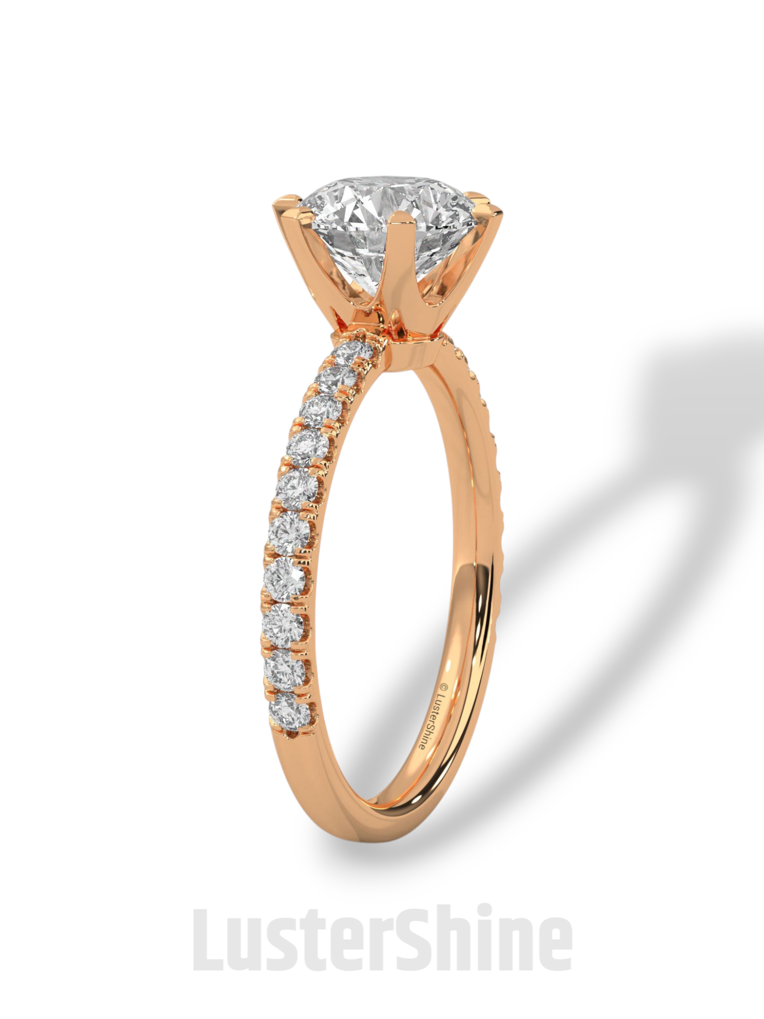 Round Cut Diamond Ring – 6 Prong Engagement Ring – 2ct Moissanite Ring – Gold Solitaire Ring – Dainty Pave Band – Promise Adjustable ring