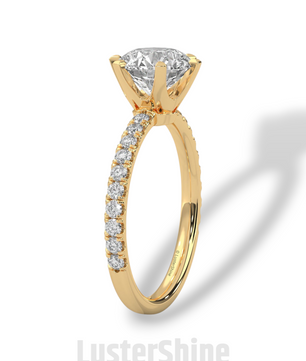 Round Cut Diamond Ring – 6 Prong Engagement Ring – 2ct Moissanite Ring – Gold Solitaire Ring – Dainty Pave Band – Promise Adjustable ring