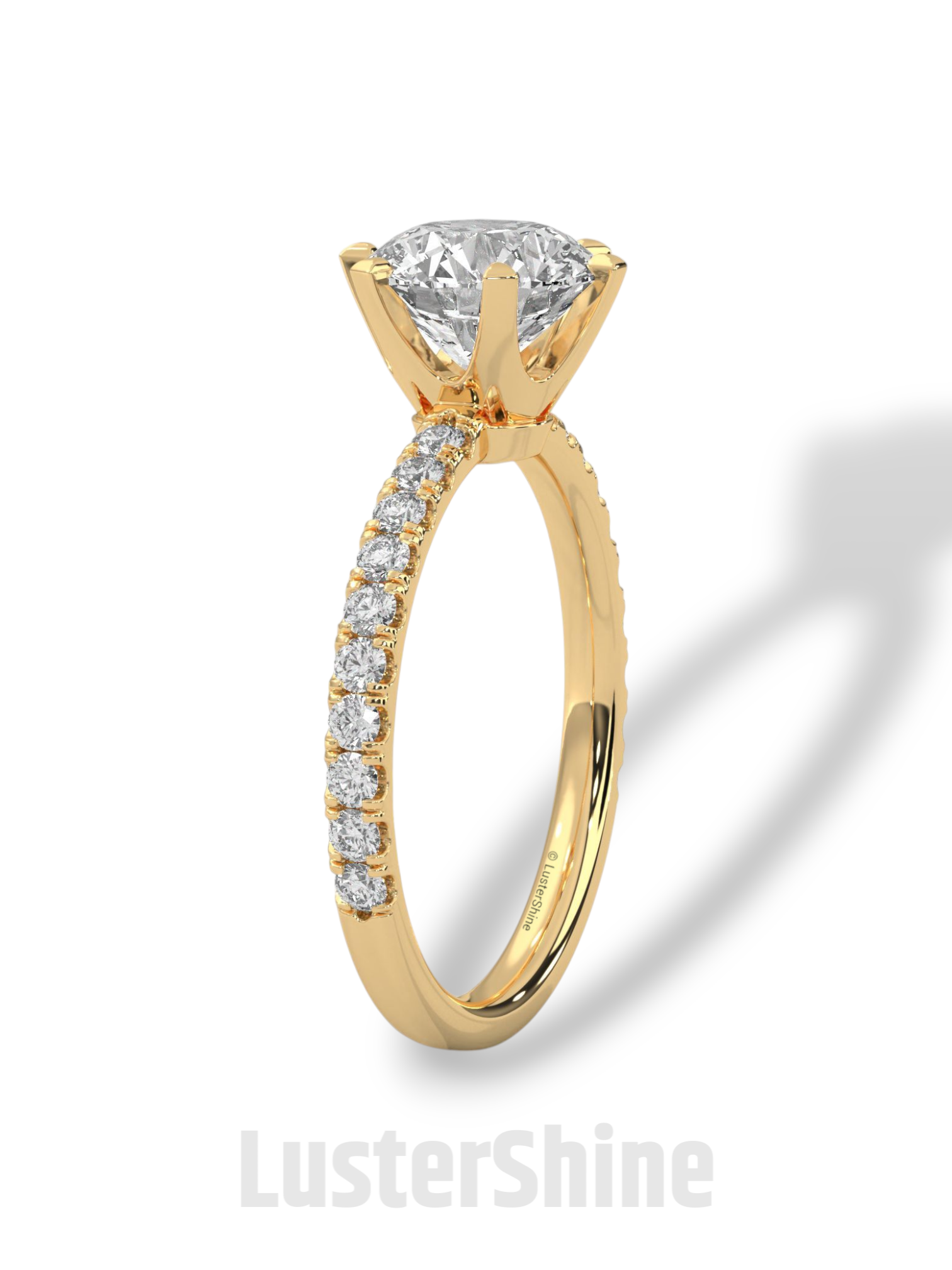 Round Cut Diamond Ring – 6 Prong Engagement Ring – 2ct Moissanite Ring – Gold Solitaire Ring – Dainty Pave Band – Promise Adjustable ring