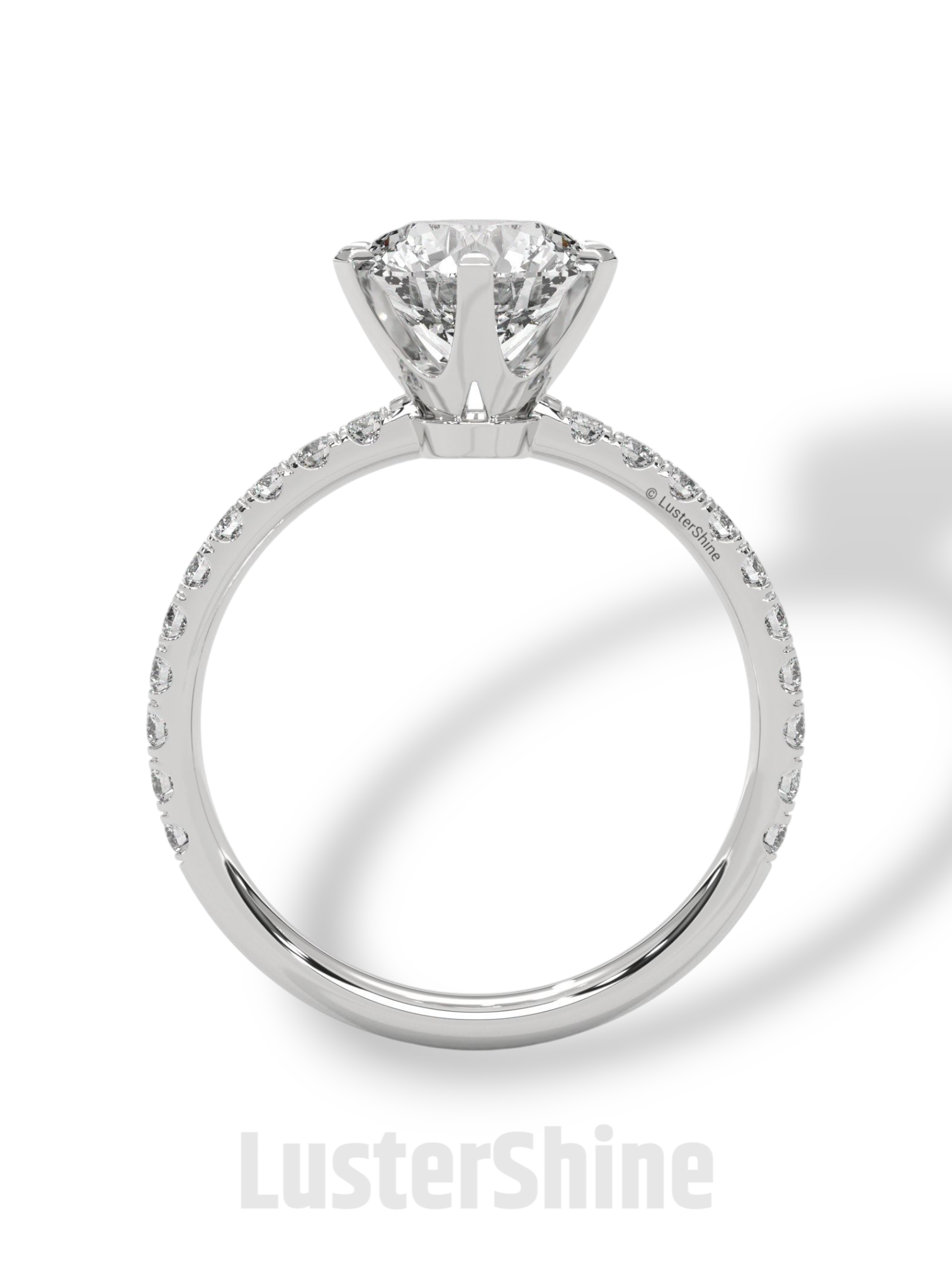 Round Cut Diamond Ring – 6 Prong Engagement Ring – 2ct Moissanite Ring – Gold Solitaire Ring – Dainty Pave Band – Promise Adjustable ring