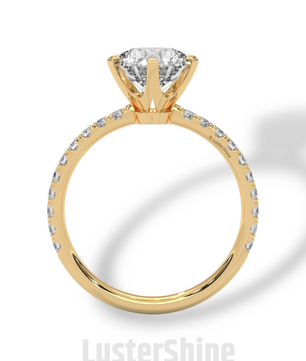 Round Cut Diamond Ring – 6 Prong Engagement Ring – 2ct Moissanite Ring – Gold Solitaire Ring – Dainty Pave Band – Promise Adjustable ring