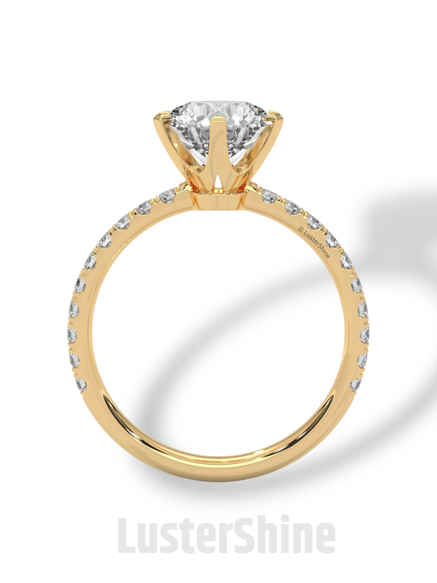 Round Cut Diamond Ring – 6 Prong Engagement Ring – 2ct Moissanite Ring – Gold Solitaire Ring – Dainty Pave Band – Promise Adjustable ring