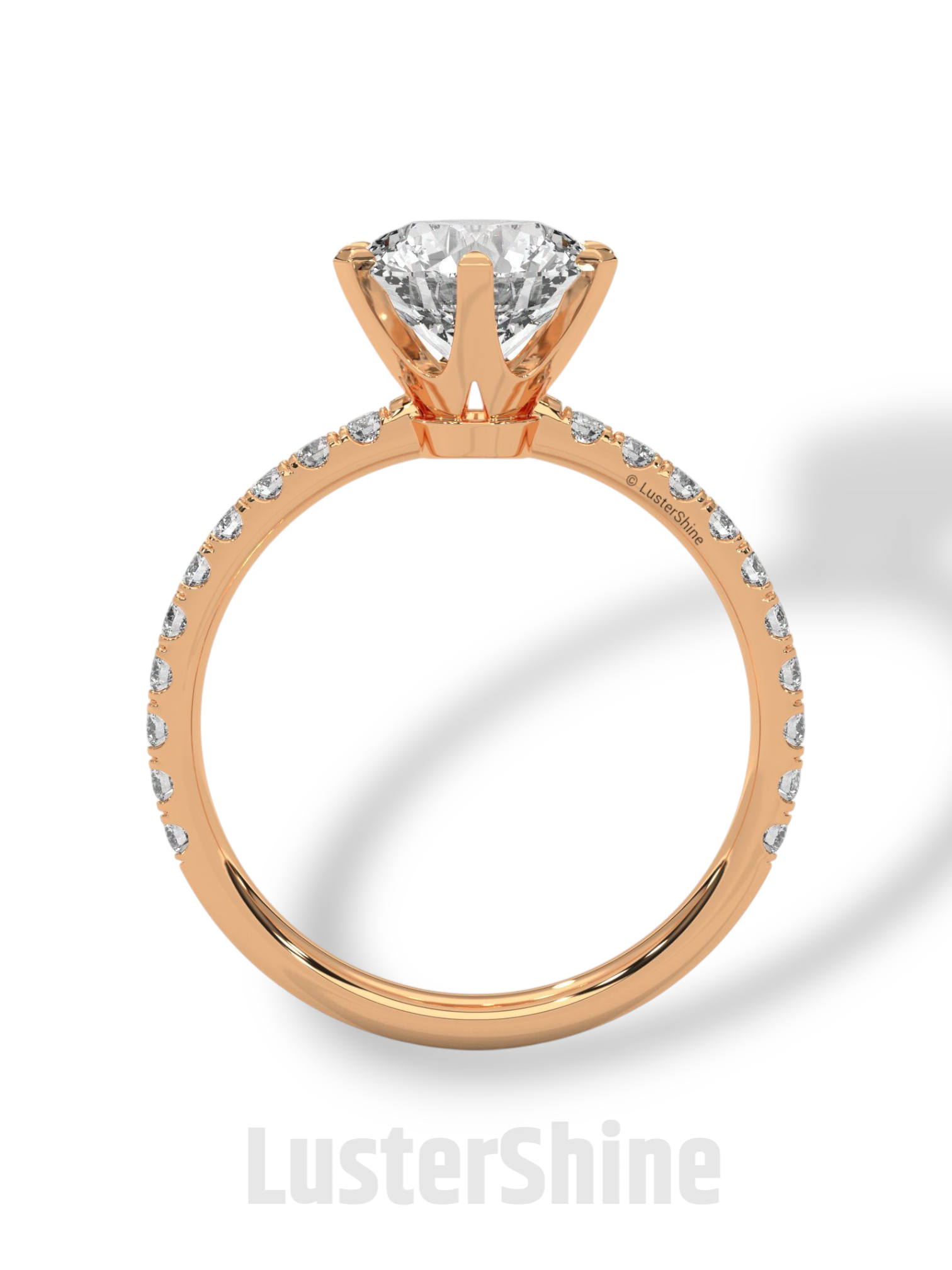 Round Cut Diamond Ring – 6 Prong Engagement Ring – 2ct Moissanite Ring – Gold Solitaire Ring – Dainty Pave Band – Promise Adjustable ring