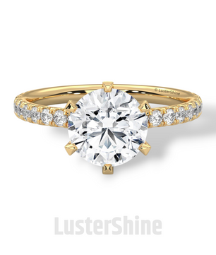 Round Cut Diamond Ring – 6 Prong Engagement Ring – 2ct Moissanite Ring – Gold Solitaire Ring – Dainty Pave Band – Promise Adjustable ring