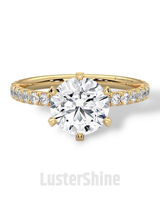 Round Cut Diamond Ring – 6 Prong Engagement Ring – 2ct Moissanite Ring – Gold Solitaire Ring – Dainty Pave Band – Promise Adjustable ring