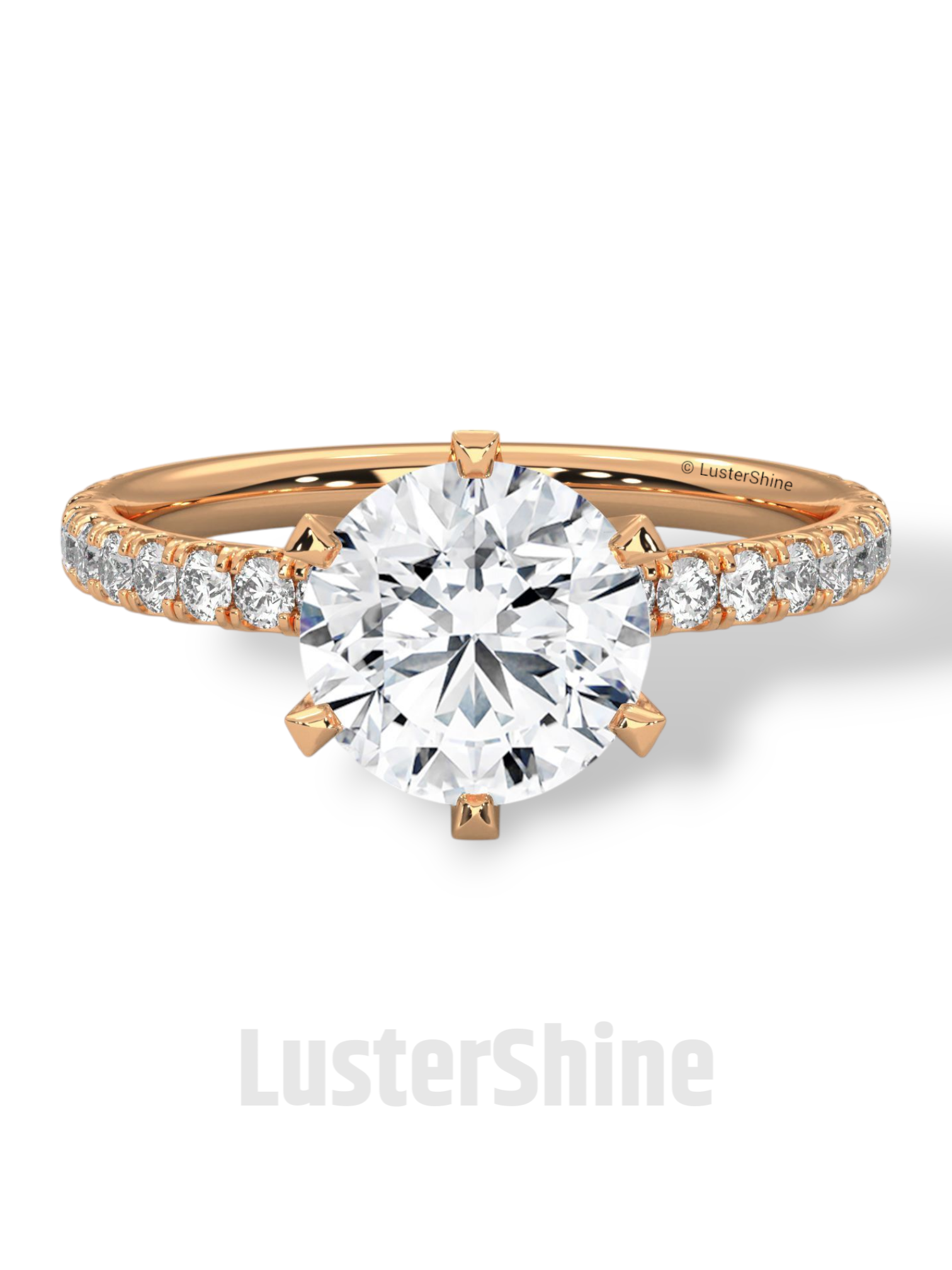 Round Cut Diamond Ring – 6 Prong Engagement Ring – 2ct Moissanite Ring – Gold Solitaire Ring – Dainty Pave Band – Promise Adjustable ring